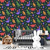 Renkli Dinozor Desenli Çocuk Odası Duvar Kağıdı Baskı