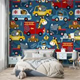 Araba Desenli Çocuk Odası Duvar Kağıdı Baskı