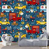 Araba Desenli Çocuk Odası Duvar Kağıdı Baskı