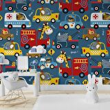 Araba Desenli Çocuk Odası Duvar Kağıdı Baskı