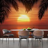 Günbatımı Palmiye Deniz Manzaralı Duvar Kağıdı Baskı