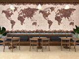 Kahve Çekirdeği Dünya Haritası Duvar Kağıdı Baskı