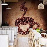 Kahve Çekirdekli Fincan Desenli Cafe Duvar Kağıdı Baskı