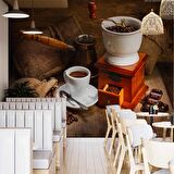 Kahve Öğütme ve Cezve Temalı Cafe Duvar Kağıdı Baskı