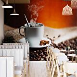Fincan ve Kahve Temalı Cafe Duvar Kağıdı Baskı
