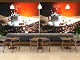 Fincan ve Kahve Temalı Cafe Duvar Kağıdı Baskı