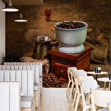 Kahve Öğütme Makineli Cafe Duvar Kağıdı Baskı