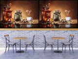 Kahve Öğütme Makineli Cafe Duvar Kağıdı Baskı