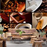 Kahve Kolajlı Cafe Duvar Kağıdı Baskı