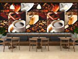 Kahve Kolajlı Cafe Duvar Kağıdı Baskı