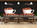 Kahve Fincanlı Cafe Duvar Kağıdı Baskı