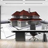 Mimari Ev Çizim Emlak ve Gayrimenkul Duvar Kağıdı Baskı