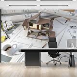 Mimari Ev Projesi Emlak ve Gayrimenkul Duvar Kağıdı Baskı