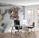 Mimari Ev Projesi Emlak ve Gayrimenkul Duvar Kağıdı Baskı