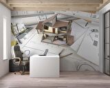 Mimari Ev Projesi Emlak ve Gayrimenkul Duvar Kağıdı Baskı