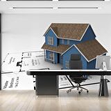 Mimari Ev Çizimi Emlak ve Gayrimenkul Duvar Kağıdı Baskı