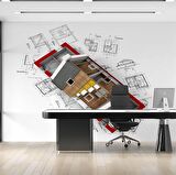 Mimari Proje Çizimi Gayrimenkul Emlak ve Gayrimenkul Duvar Kağıdı Baskı