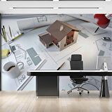 Mimari Ev Proje Çizimi Gayrimenkul Emlak ve Gayrimenkul Duvar Kağıdı Baskı