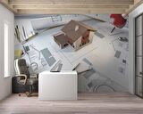 Mimari Ev Proje Çizimi Gayrimenkul Emlak ve Gayrimenkul Duvar Kağıdı Baskı