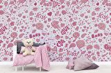 Pembe Kalp Desenli Duvar Kağıdı Baskı