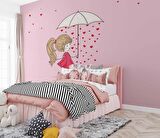 Kız Çizimi Çocuk Odası Duvar Kağıdı Baskı
