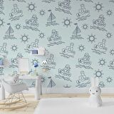 Gemi Figürlü Çocuk Odası Duvar Kağıdı Baskı
