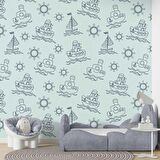 Gemi Figürlü Çocuk Odası Duvar Kağıdı Baskı