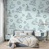 Gemi Figürlü Çocuk Odası Duvar Kağıdı Baskı