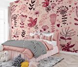 Kuş ve Çiçek Desenli Çocuk Odası Duvar Kağıdı Baskı