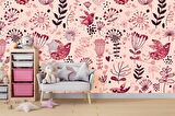 Kuş ve Çiçek Desenli Çocuk Odası Duvar Kağıdı Baskı