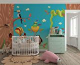 Sevimli Hayvan Figürlü Çocuk Odası Duvar Kağıdı Baskı