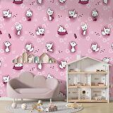 Pembe Kedili Çocuk Odası Duvar Kağıdı Baskı