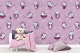 Pembe Kedili Çocuk Odası Duvar Kağıdı Baskı