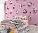 Pembe Kedili Çocuk Odası Duvar Kağıdı Baskı