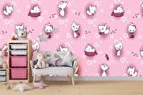Pembe Kedili Çocuk Odası Duvar Kağıdı Baskı