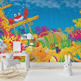 Deniz Altı Dünyası Yengeçli Duvar Kağıdı Baskı