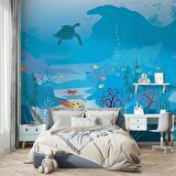 Mavi Su Altı Dünyası Çocuk Duvar Duvar Kağıdı Baskı