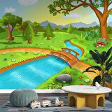 Dere Manzaralı Çocuk Odası Duvar Kağıdı Baskı