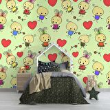 Minik Çocuk Desenli Çocuk Odası Duvar Kağıdı Baskı