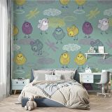 Şirin Kuş Desenli Çocuk Odası Duvar Kağıdı Baskı