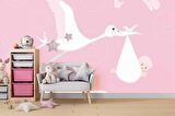 Bebek Getiren Leylek Çocuk Odası Duvar Kağıdı Baskı