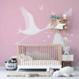 Bebek Getiren Leylek Çocuk Odası Duvar Kağıdı Baskı