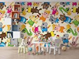 Sevimli Hayvan Figürlü Çocuk Odası Duvar Kağıdı Baskı