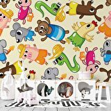 Sevimli Hayvan Figürlü Çocuk Odası Duvar Kağıdı Baskı
