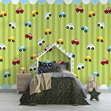 Renkli Arabalar Çocuk Odası Duvar Kağıdı Baskı