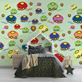 Mantar Arabalar Çocuk Odası Duvar Kağıdı Baskı
