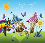 Sevimli Kasaba Çocuk Çocuk Odası Duvar Kağıdı Baskı