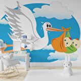 Bebek Getiren Leylek Çocuk Odası Duvar Kağıdı Baskı