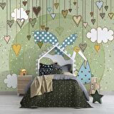 Bebek Getiren Sevimli Leylek Çocuk Odası Duvar Kağıdı Baskı