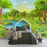 Nehir ve Orman Manzaralı Çocuk Odası Duvar Kağıdı Baskı